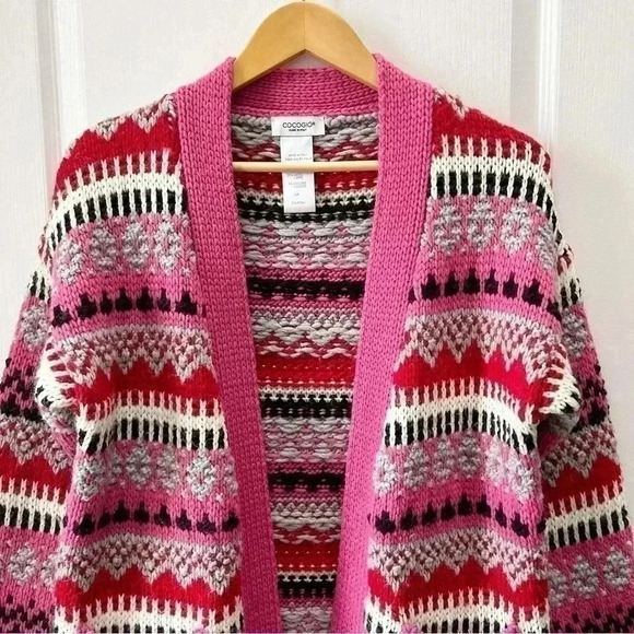 Cocogio Wool Duster Cardigan Chunky Knit Draped Sweater Pink Red Black Small - Picture 6 of 17